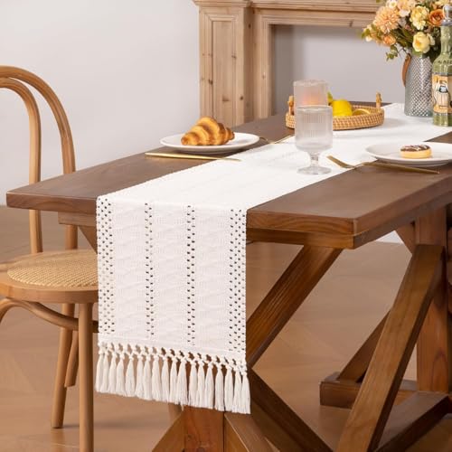 Chemin de table macramé 228 cm ivoire bohème MLMW