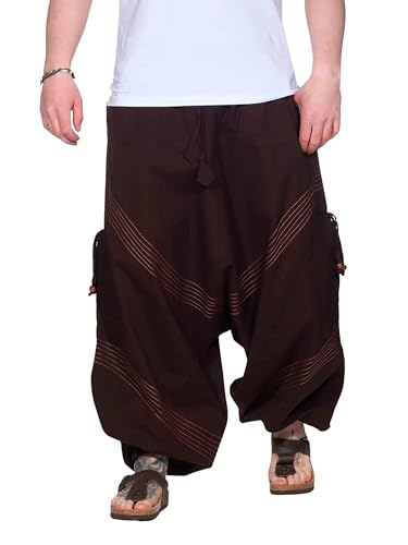 Kunst und Magie Herren Goa Haremshose in klassischen Farben, Größe:3XL, Farbe:Braun/Orange