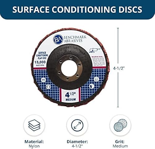 Benchmark Abrasives 4-1/2" x 7/8" Surface Conditioning Type 27 Flap Discs 4 1/2 for Angle Grinder, Sanding Discs for Blending and Polishing - Grinding Wheels 4 1/2 inch - (5 Pack) Medium Grit - Thumbnail 5