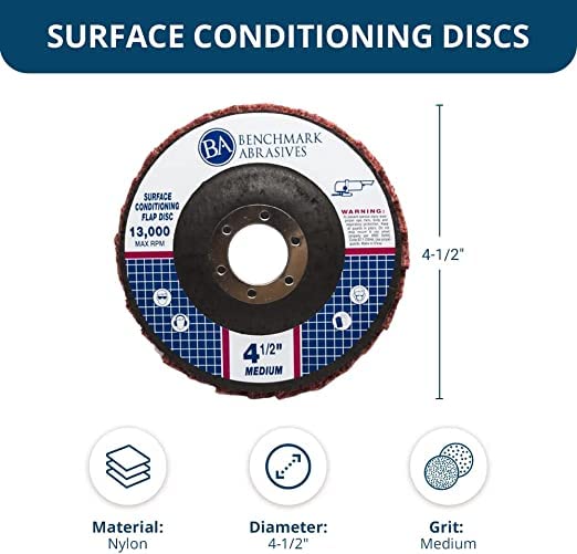 Benchmark Abrasives 4-1/2" x 7/8" Surface Conditioning Type 27 Flap Discs 4 1/2 for Angle Grinder, Sanding Discs for Blending and Polishing - Grinding Wheels 4 1/2 inch - (5 Pack) Medium Grit by Benchmark Abrasives - Used condition - Image 5