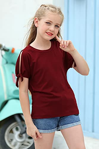 GORLYA Girl's Cut Slit Sleeve Tie Knot Cuff Stripe Tunic T-Shirt Casual Pullover Top for 4-14T Kids4
