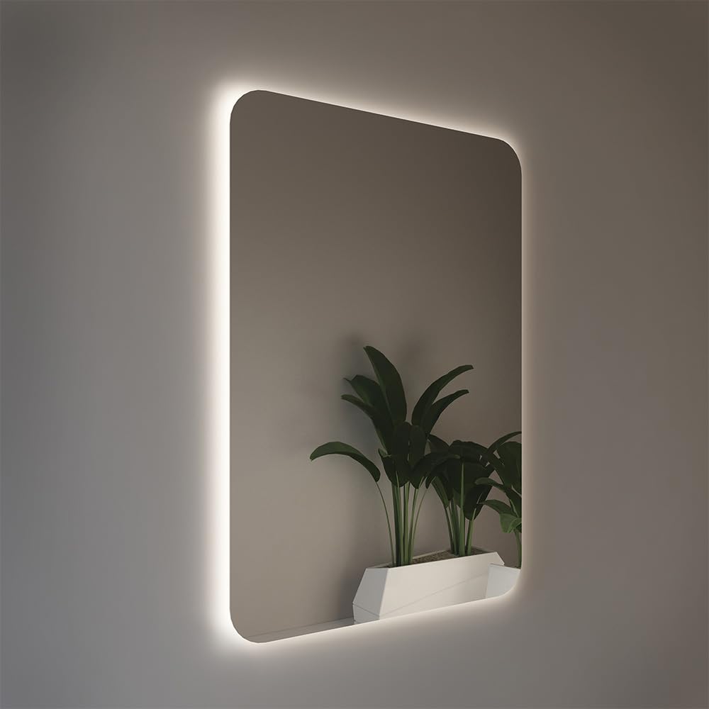 Inbagno Specchio LED 70x80 illuminazione perimetrale e angoli raggiati, a filo lucido con installazione reversibile