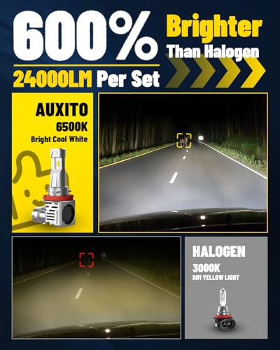 Image of AUXITO H11 /H9 /H8 LED Bulb, 60W Per Set, Plug N Play, Long Lifespan, 99% Compatibility, 2PCS