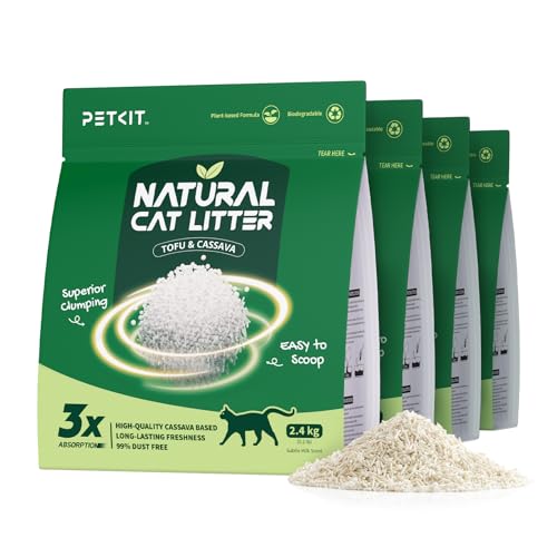 PETKIT 2025 New Plant Tofu Mixed Litter, Superior Clumping 100% Natural Ingredients Plant Cat Litter, Dust-Free and Low Tracking, Non-Sticky, Easy Scooping (5.2lb×4bags)