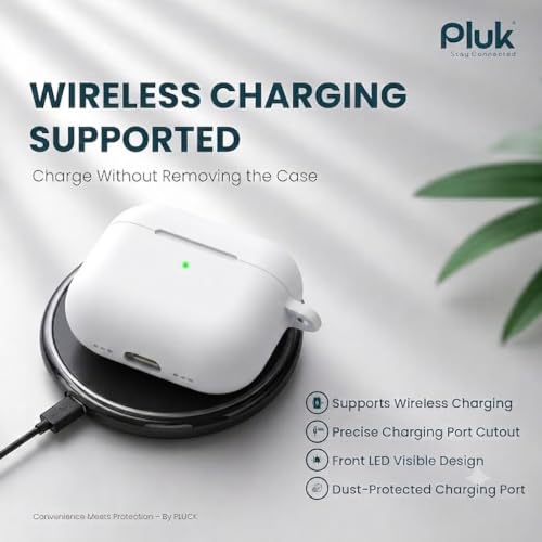Image of PLUK Soft Silicone Case Cover Compatible with Apple AirPods Pro 3 (3rd Generation 2025) - Shockproof 360 Protective Skin,Full Protection with Hook & Keychain, Front LED Visible - Milky White