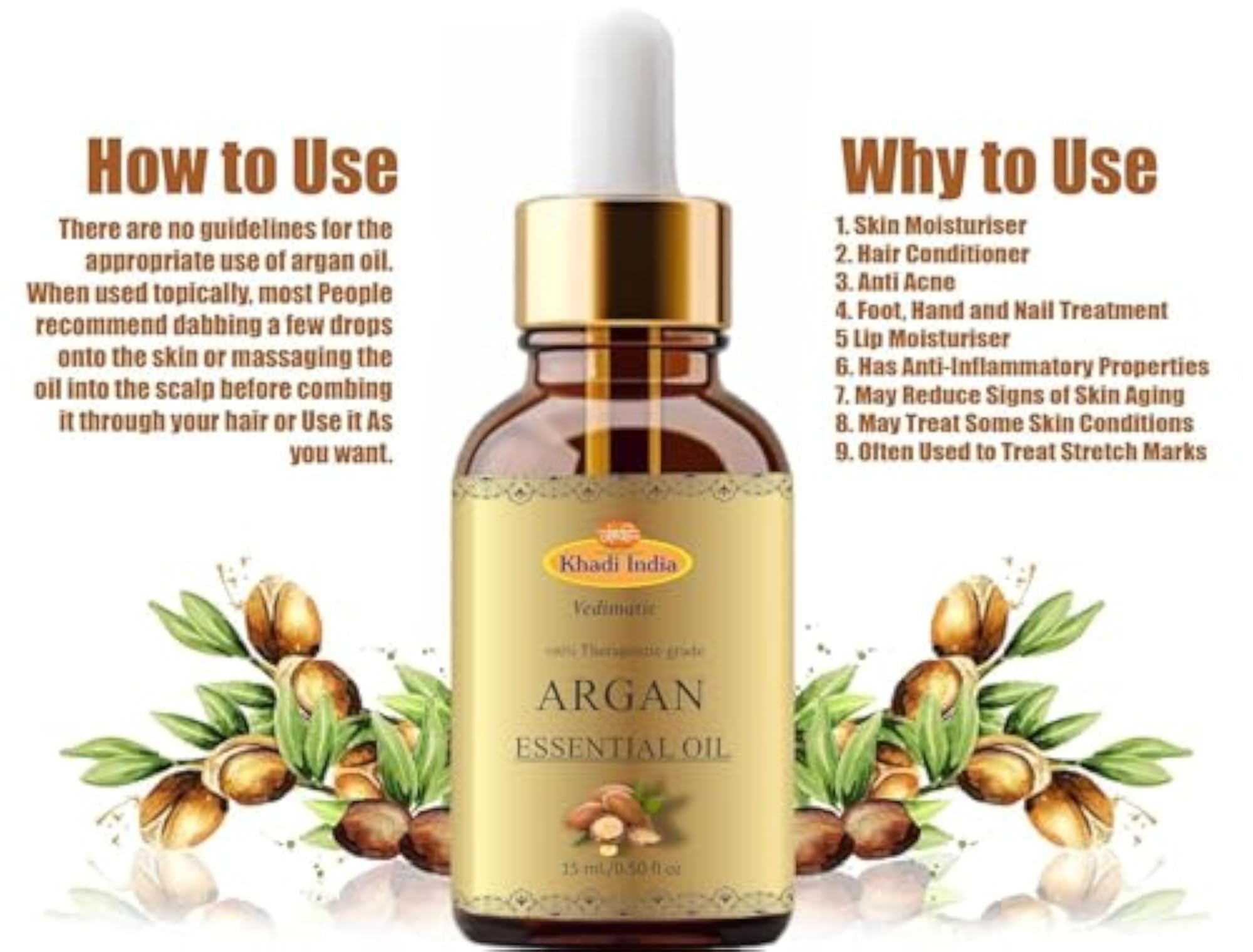 Khadi 100% Pure Natural Moroccan Argan Oil, 15ml