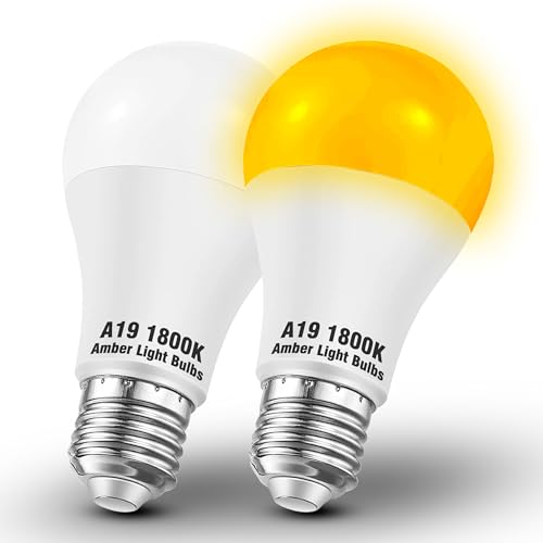 Image of A19 Amber Light Bulbs 1800K,9W Warm Light Bulb 800Lm, Blue Light Blocking | Orange Yellow Light Bulb 60 Watt Equivalent, E26 Base for Healthy Sleep, Bedroom, Porch, Patio Lighting, Non-Dimmable, 2 Pack