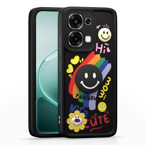 Image of Pikkme Back Cover for Oppo F31 5G / Oppo F33 5G | Soft Silicone| Cute Rainbow Smile & 3D Cartoon Flower Design | Shockproof Raised Camera Protection Bumper Case (Black)