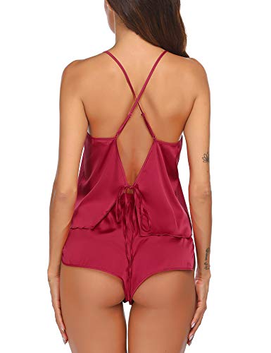 Image of Ekouaer Silk Pajamas Set for Women Satin Backless Lingerie Pjs Cami Top and Shorts Nightwear