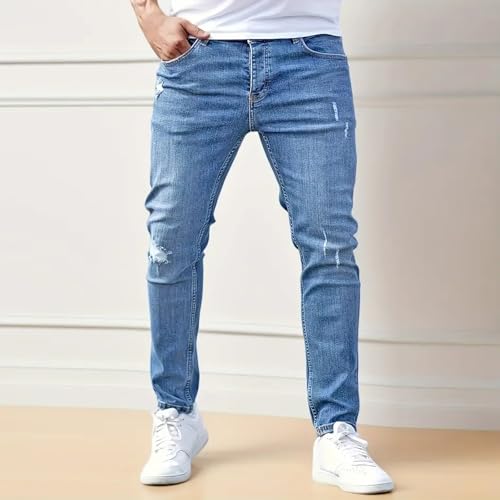 Men's Ripped Skinny Jeans Distressed Destroyed Slim Fit Straight Leg Denim Pants Hip Hop Biker Moto Streetwear2