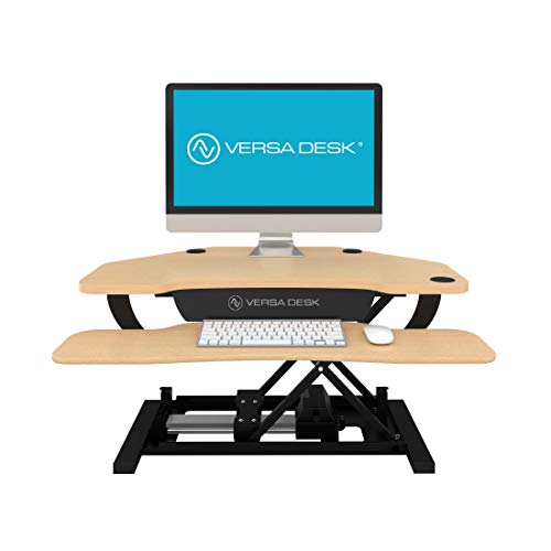 VersaDesk USA Manufactured | Power Pro Corner - 36" Electric Height-Adjustable Standing Desk Riser | Sit to Stand Desktop with Keyboard and Mouse Tray + USB Charging Port | Maple - Thumbnail 3