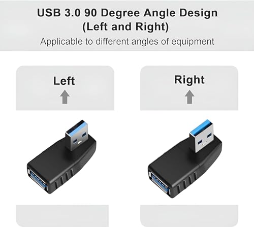 Image of ( 6 Models USB 3.0 Adapter 90 Degree Male to Female Connector & USB 3.0 Adapter 90 Degree Male to Female Coupler Connector Plug Left and Right Angle, Up, Down, Straight