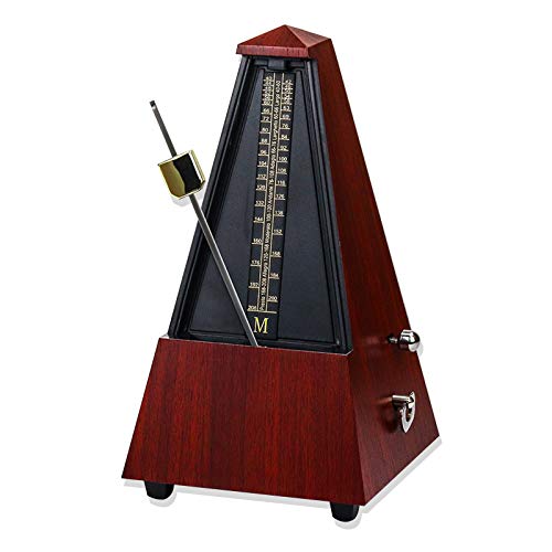 A WARM HOME Métronome Mécanique pour Guitare/Basse/Piano/Violon/Batterie et Autres Instruments Débutant minuterie de Musique Bois Rouge Couleur
