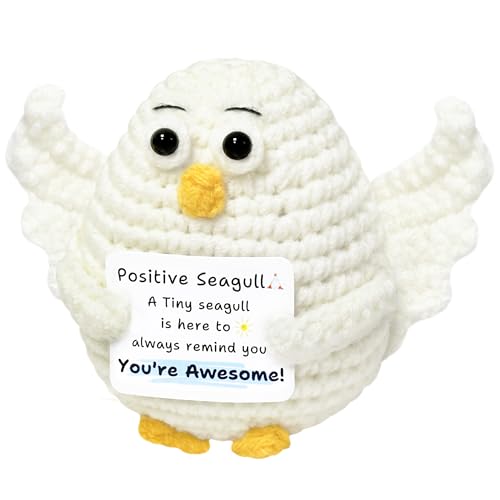 Inspirational Gifts for Women - Positive Crochet Animals Seagull Gift - Birthday Gifts for Her Him, Emotional Support Cheer Up Decor for Daughter Son Friends Parties Coworkers Funny Gift Cute Stuff