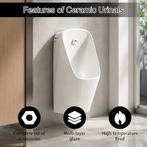 Orinal de pared, orinal cerámico de alta temperatura con guía de agua anti-salpicaduras y tapón de drenaje cerámico, ideal para baño, baño comercial y uso al aire libre (sin tapa, 62 cm / 24,4 pulgadas) miniatura 3