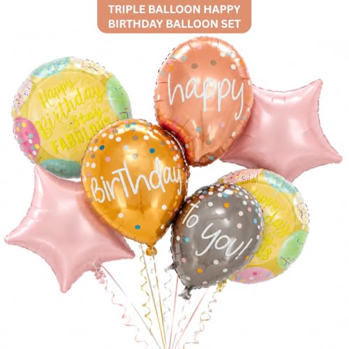 Image of Wanna Party Big Triple Balloon Happy Birthday Balloon Ser-Set of 5 for Happy Birthday Foil Balloons,Birthday Balloons for Decoration
