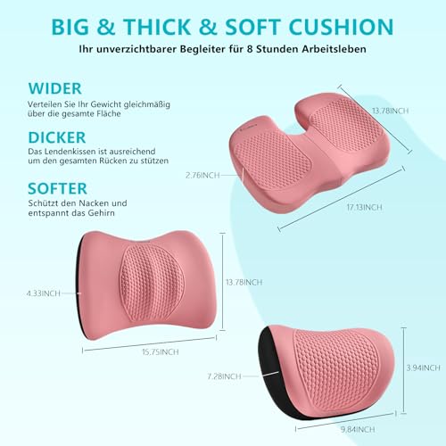 Image of FLORICH 3 PCS Seat Cushion for Carseat Lumbar Support Pillow Car Neck Headrest Pillows Memory Foam Gel Memory Foam Massage Point Seat Pads Pressure Relief Back Cushion for Office Chair(Light Pink)