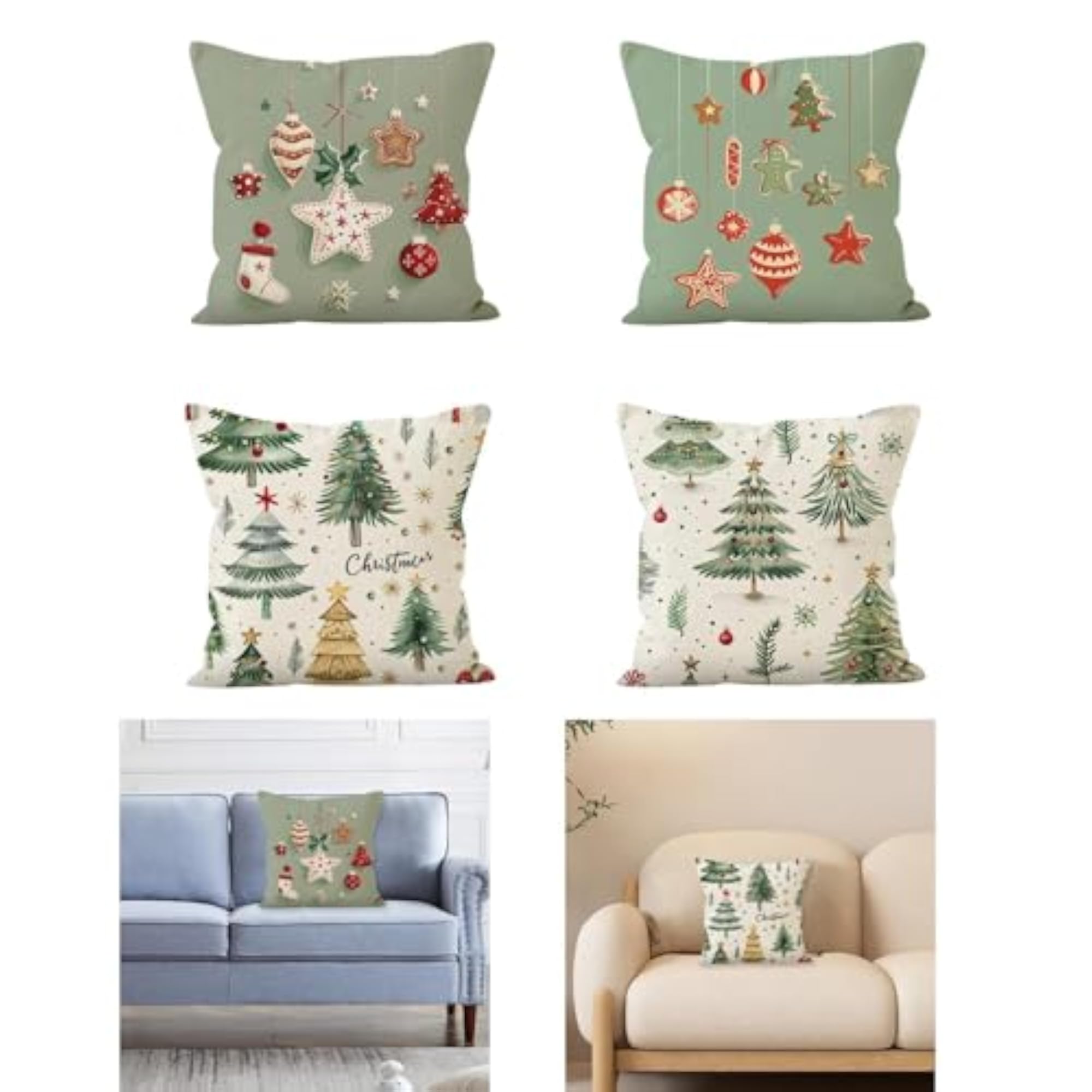 3x Christmas Pillow Cover Decorative Pillowcase
