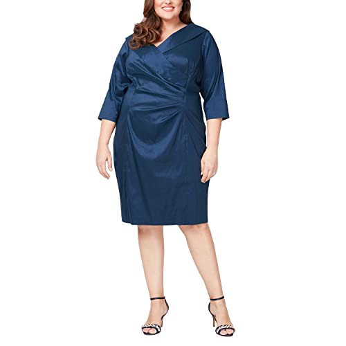 Image of Alex Evenings Women's Short Taffeta Portrait Collar Dress (Missy Petite Plus)