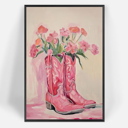 Trendy Pink Cowgirl Boots Canvas Posters Rustic Cowgirl Boots Floral
