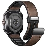 Charlam Magnetic Leather Bands Compatible with Galaxy Watch Ultra Bands 47mm (2025/2024), Genuine Leather Straps with Adjustable Magnetic Buckle for Samsung Ultra Watch Band Men Women, Black Coffee