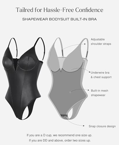 Popilush Body Suits for Womens Tummy Control - Faux Leather Bodysuit Deep V Neck Thong Sleeveless Corset Tank Top3