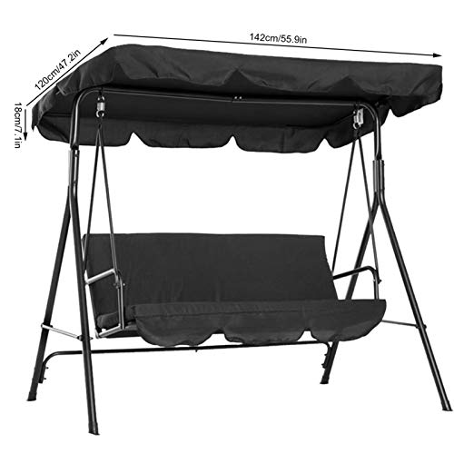 Bordstract Swing Chair Canopy Replacement Cover, 56X47In / 142X120Cm Waterproof Canopy Top Cover, Sun Shade Canopy For 2 Person Outdoor Porch Bench (Black) #TOP2