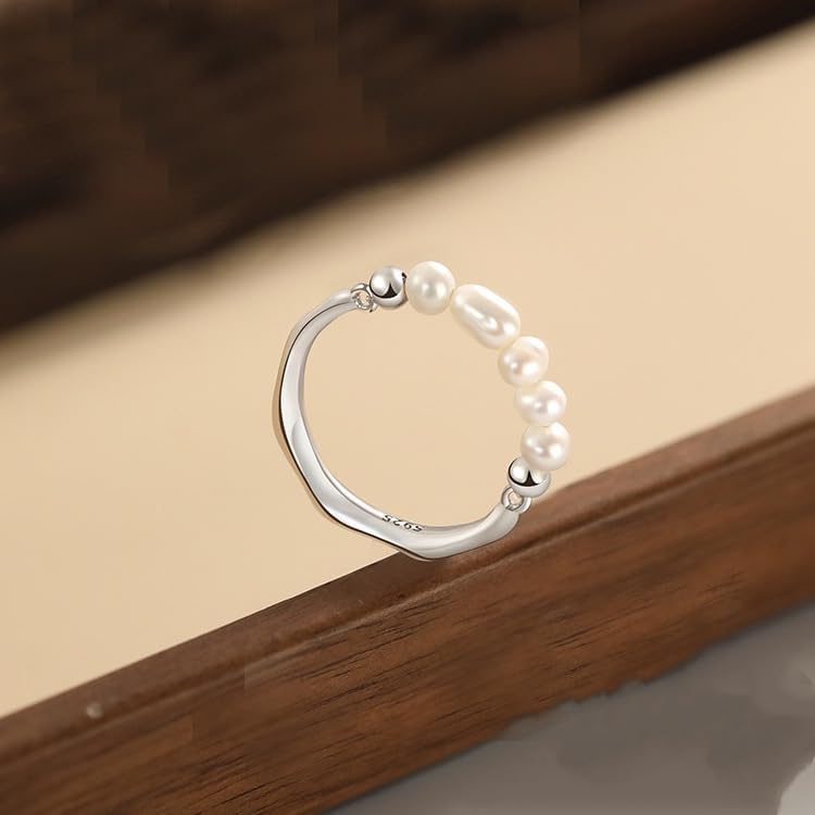 Pearl Adjustable Beaded Wrap Ring,Trendy Elastic Freshwater Pearl Rings Sterling Silver Stretch Pearl Rings Cute Jewelry s for Women s