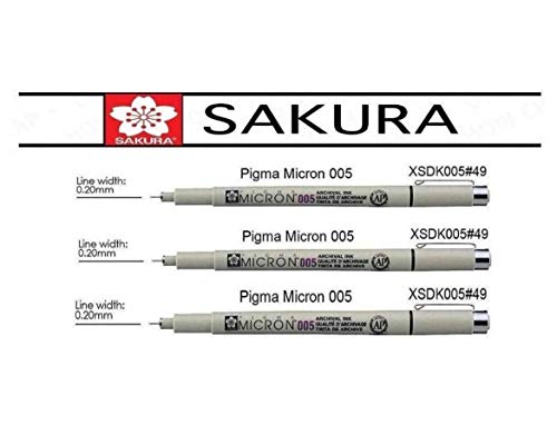 Sakura Pigma Micron color negro - Pigmento fineliners - 0,05 mm (0.2mm) SET 3PCS