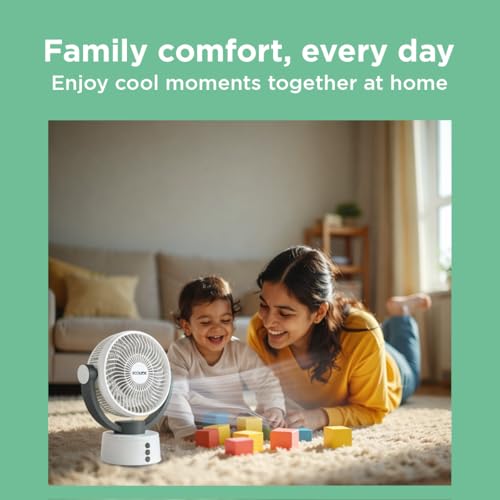 Image of EcoLink Spin Smart Personal Fan (White Grey) | Compact Desk Fan | Powerful Airflow | USB Rechargeable | Quiet Cooling for Home & Office | Pack of 1