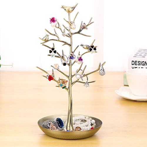 Well-Strong Jewelry Tree Necklace Earring Holder Modern Cute Bird Jewelry Stand For Women Girls Teen Gold #TOP3