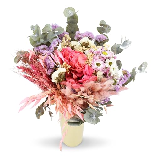 Bouquet de Flores Secas y Naturales en Tonalidades Variadas, Regalo Ideal Hecho a Mano, 50x35 (Rosa)