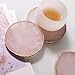 Rose Quartz Coaster Single with Stand (1Pcs),Pink Round Agate Coaster for Drinks,Natural Rose Crystal Stone with Golden Edge, Gemstone Geode Decor Gifts (1)