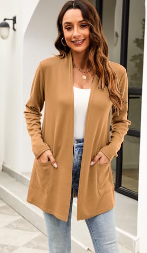 Image of Newchoice Womens Lightweight Long Sleeve Cardigans with Pockets Summer Casual Open Front Sweater Cardigan Duster