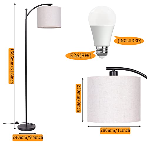 Dott Arts Floor Lamp For Living Room, Tall Arc Floor Lamps With Beige Linen Shade,Modern Standing Floor Lamp With 3 Color Temperature For Bedroom (Led Bulb Included),Black #TOP4