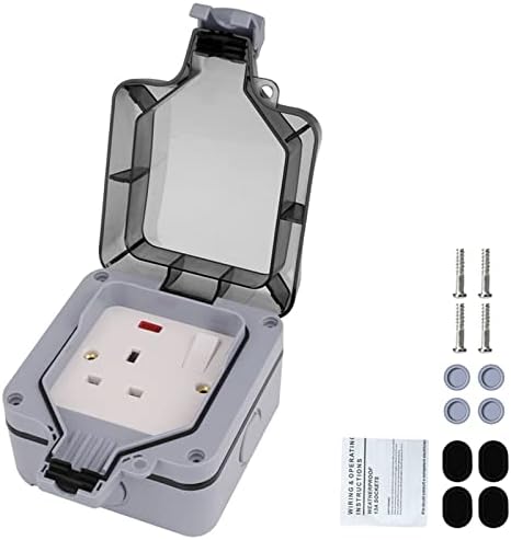 Single Outdoor Socket Waterproof Socket, Wall Electrical Outlets, IP66 13Amp 1 Gang Switched Socket Cover, Outdoor Weatherproof Wall Plug Socket Box (Single Socket)