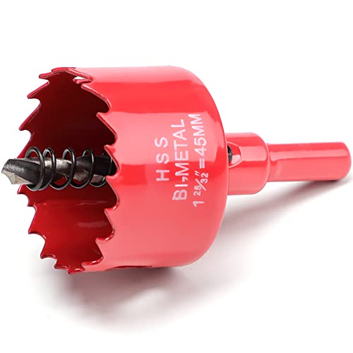 45mm Hole Saws Cutter, HSS Bi-Metal Drill Bit for Wood Plastic, UPVC, Fiberglass and Plasterboard, Red