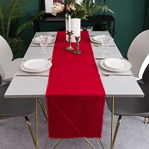 Linkslove Home Christmas Table Runner with Fringe 14x90 Inch long Red, 100 Pure