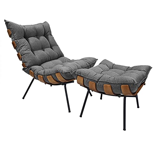 Poltrona Costela e Puff Costela - Moveis Roperi (Linho Grafite)