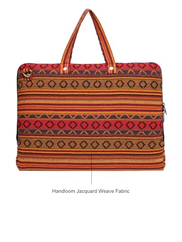 Image of The House of tara Office Laptop Bag for Women 13.3 And 15.6 Inch | Ideal For Office & Travel | Multicolour Embellished Handloom Fabric | MacBook Messenger Business Bag for ladies