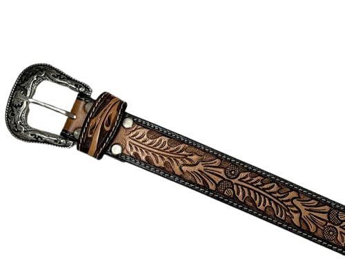 Western Belt Heavy Duty Thick Leather Hand Tooled Belt Removable Buckle For Men and Women 30HQ0023