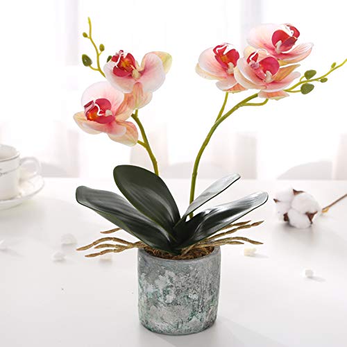 KINBEDY Artificial Bonsai Silk Orchids Phalaenopsis with Vase Home Office Decoration Party Wedding