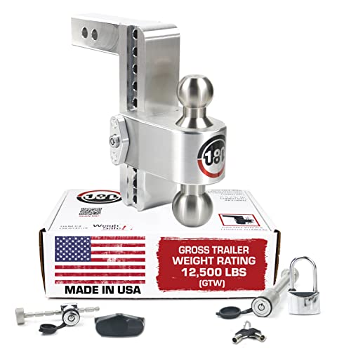 Weigh Safe 180 Hitch LTB8-2-SET 8" Drop Hitch, 2" Receiver 12,500 LBS GTW - Adjustable Aluminum Hitch Ball Mount & Stainless Steel Combo Ball, Keyed Alike Receiver Pin, Coupler Lock, Padlock