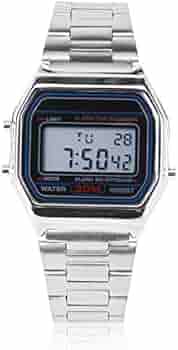 Polshorloge, 3 kleuren digitale LED-achtergrondverlichting Elektronische roestvrijstalen band Horloge Rechthoekig horloge Zilver