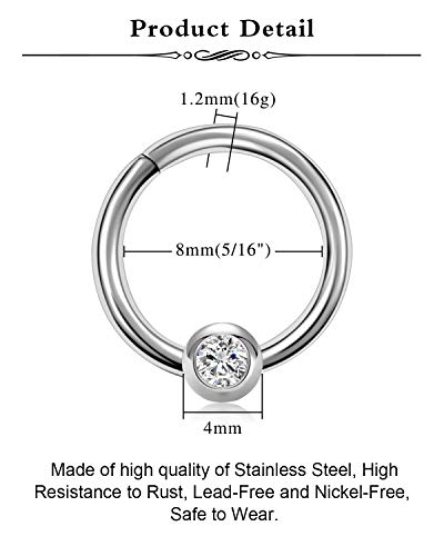 Mayhoop 16G 20Pcs Surgical Steel Nose Rings Septum Rings Captive Bead Rings Horseshoe Piercing Jewelry Cartilage Helix Daith Tragus Earring Hoop Lip Hinged Seamless Nose Hoop Ring for Women Men3