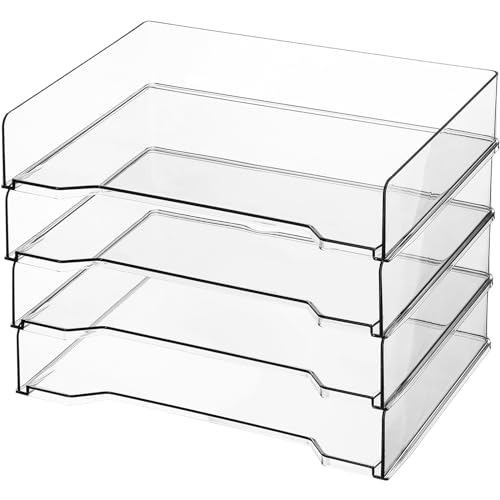 DoubleFill 4 Pcs Stackable Letter Tray Plastic Paper Tray, Clear