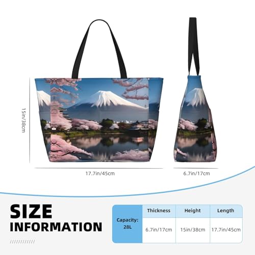 Mt. Fuji in early spring Large capacity beach bag with zipper, perfect for grocery bag pool gym travel shopping foldable beach travel bag,4
