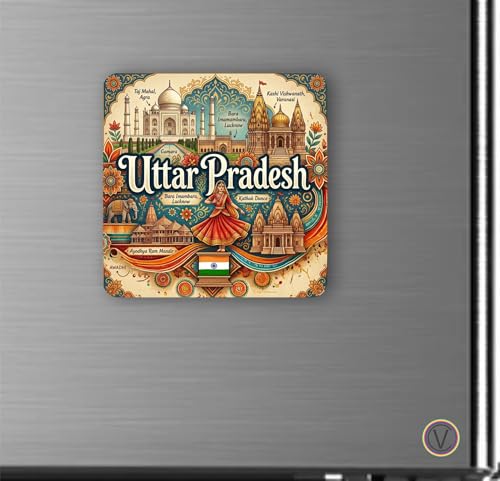 Image of Uttar Pradesh Textured Finish Acrylic Fridge Magnet - UV Texture Printed, Stylish Multicolor Magnet for Fridge, Wardrobe & Metal Surfaces, Pack of 1 (Uttar Pradesh 2)