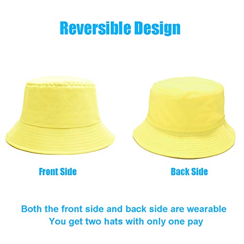 Image of Bucket Hat for Women Men, Reversible Cotton Summer Sun Beach Cap Solid Color Style