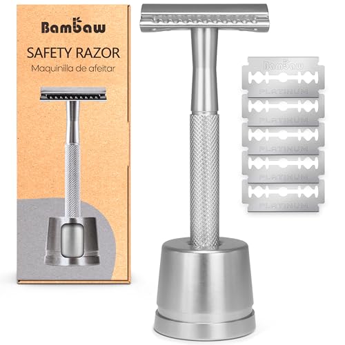 Bambaw Double Edge Safety Razor for Men with Stand, Reusable